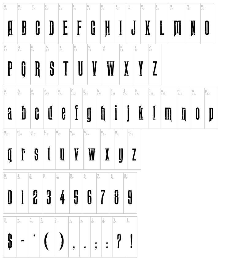 Midnight Moon font map